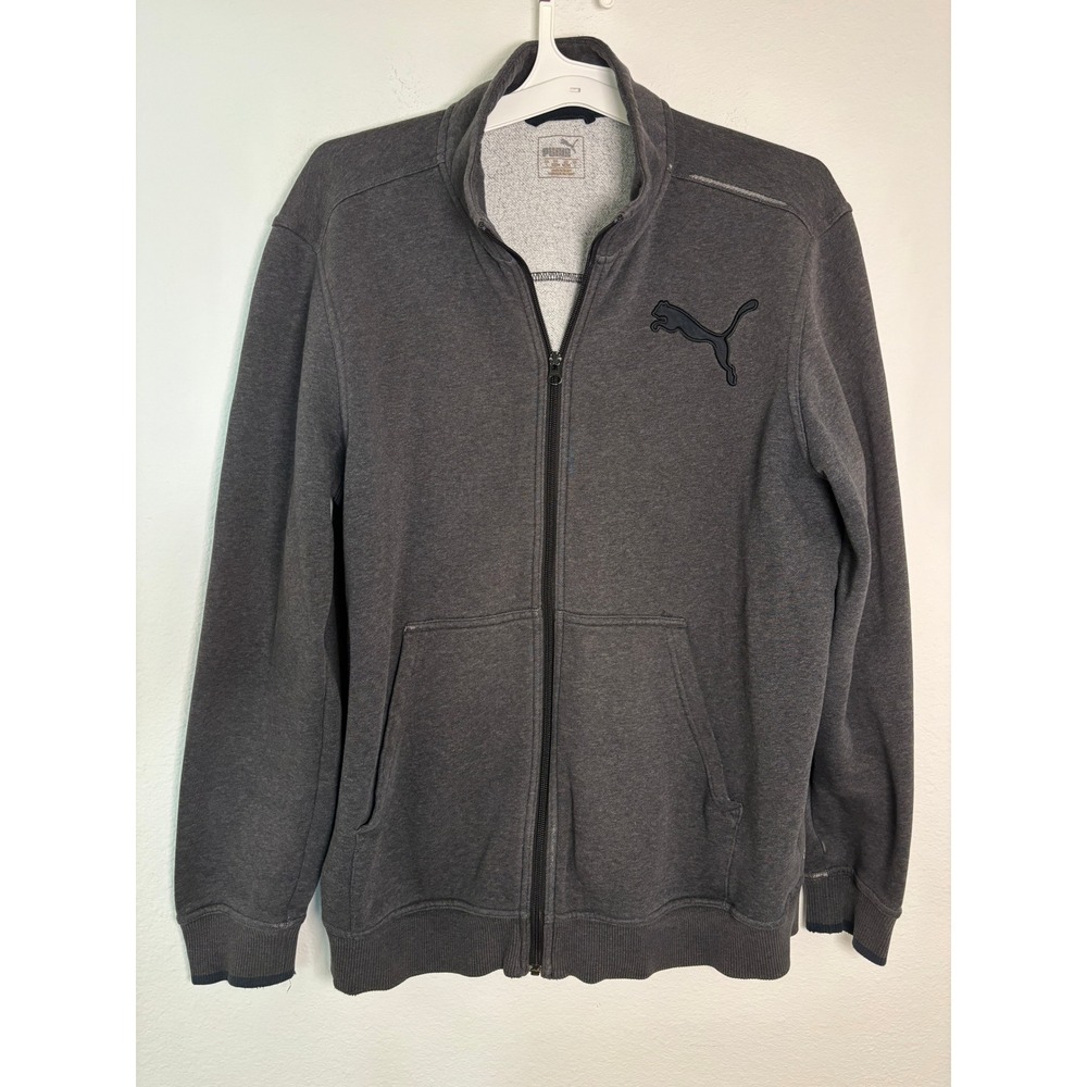 Puma Mens Full Zip Sweatshirt Jacket Charcoal Gray Fleece Lined Mock Neck Large